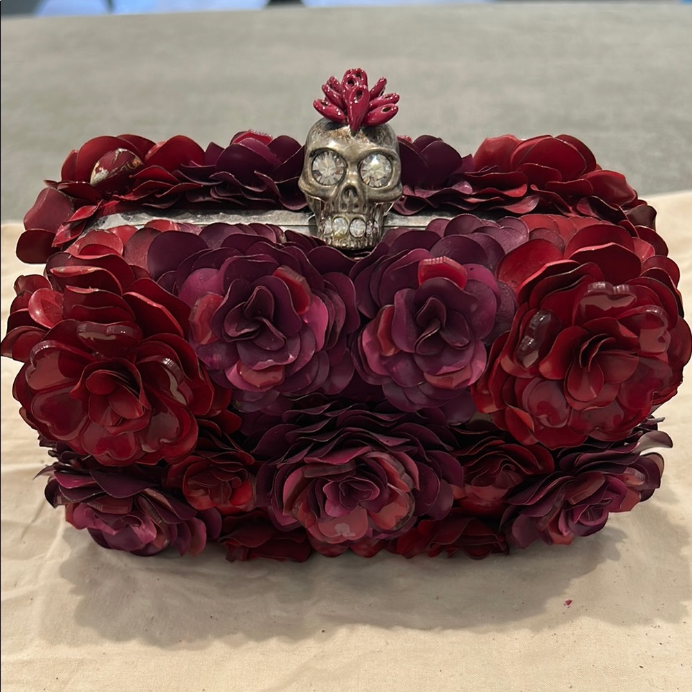 Alexander McQueen metal flower skull clutch